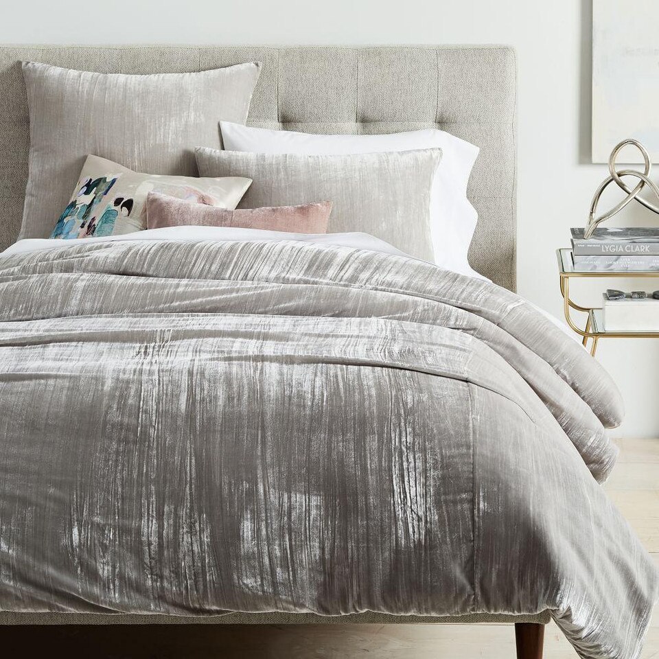 Crinkle Velvet Quilt Cover & Pillowcases Platinum West Elm Australia